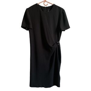 Vtg 90s Positive Attitude Dress SIZE 10 Black Gathered Waist Office Knee Length